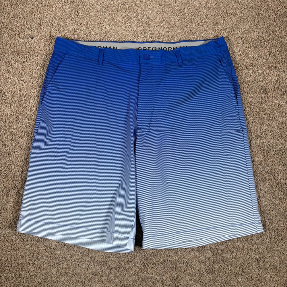 Greg Norman Attack Life Mens Blue Ombre Striped Golf Shorts Size 38